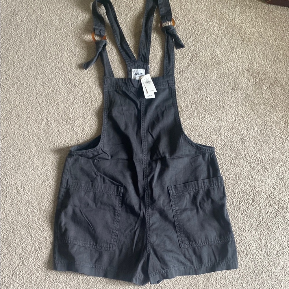 Aerie Black Charcoal Shortall Overalls Romper XS NWT - Adjustable Straps
